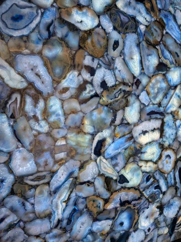 blue and grey agate slices, backlit
