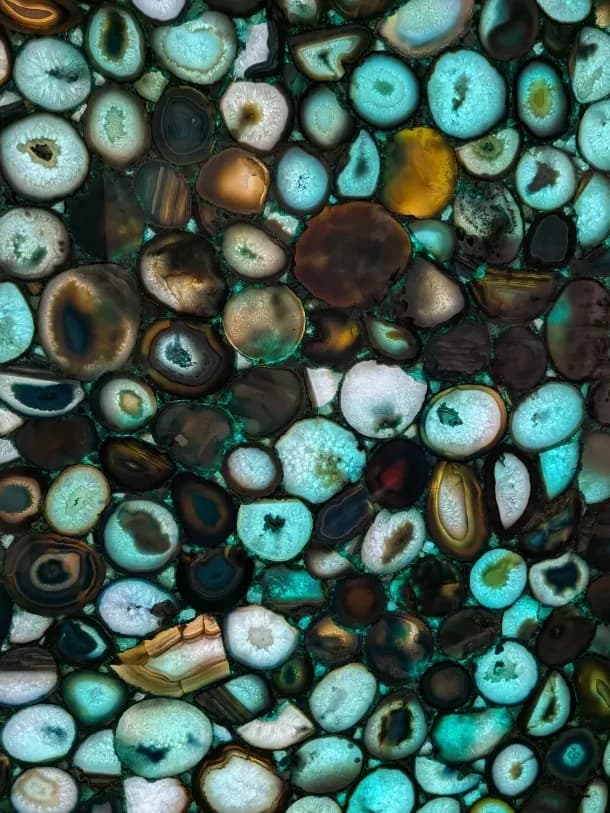 backlit turquoise and green agate slices