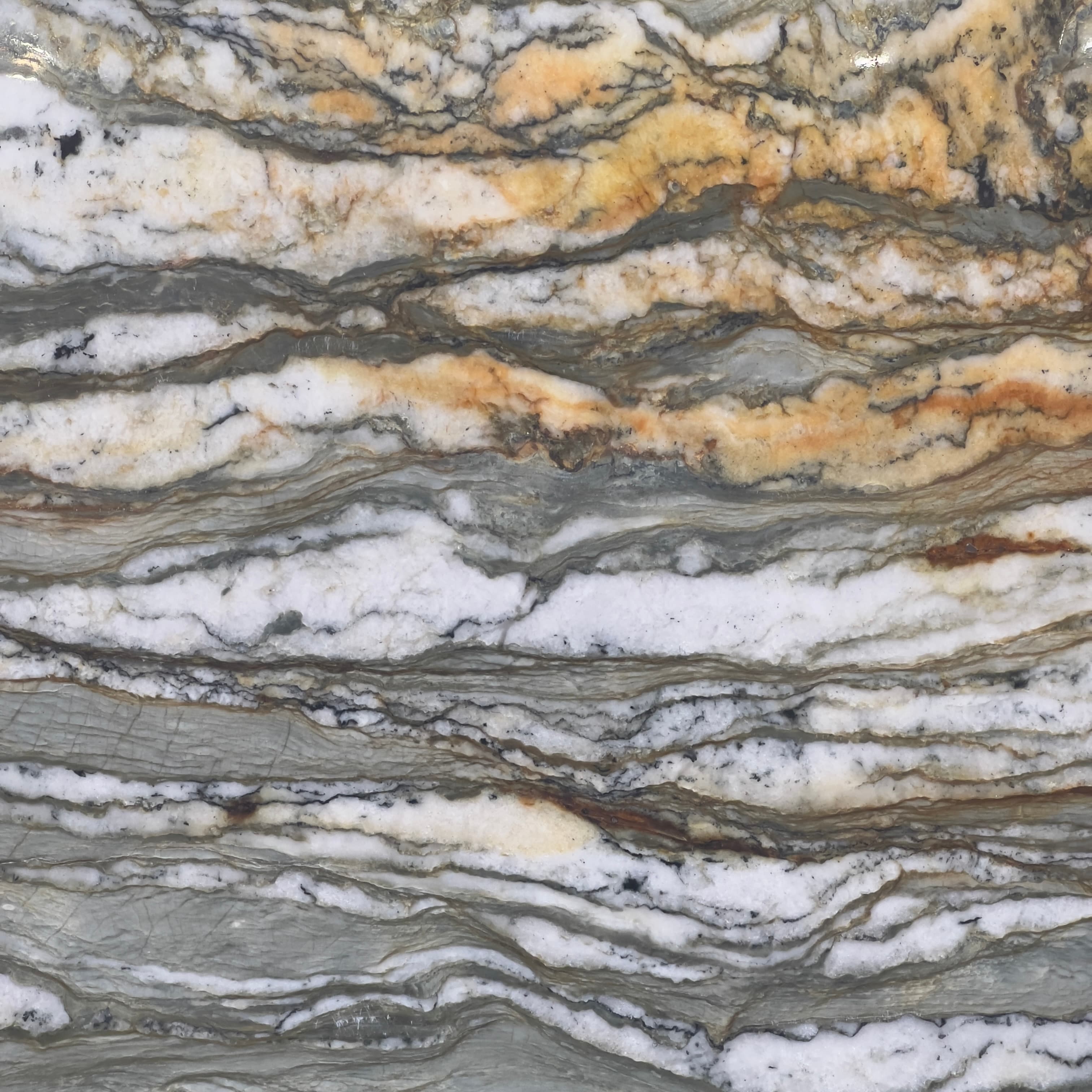 Fascination, a quartzite slab, at KLZ Stone Supply in Dallas