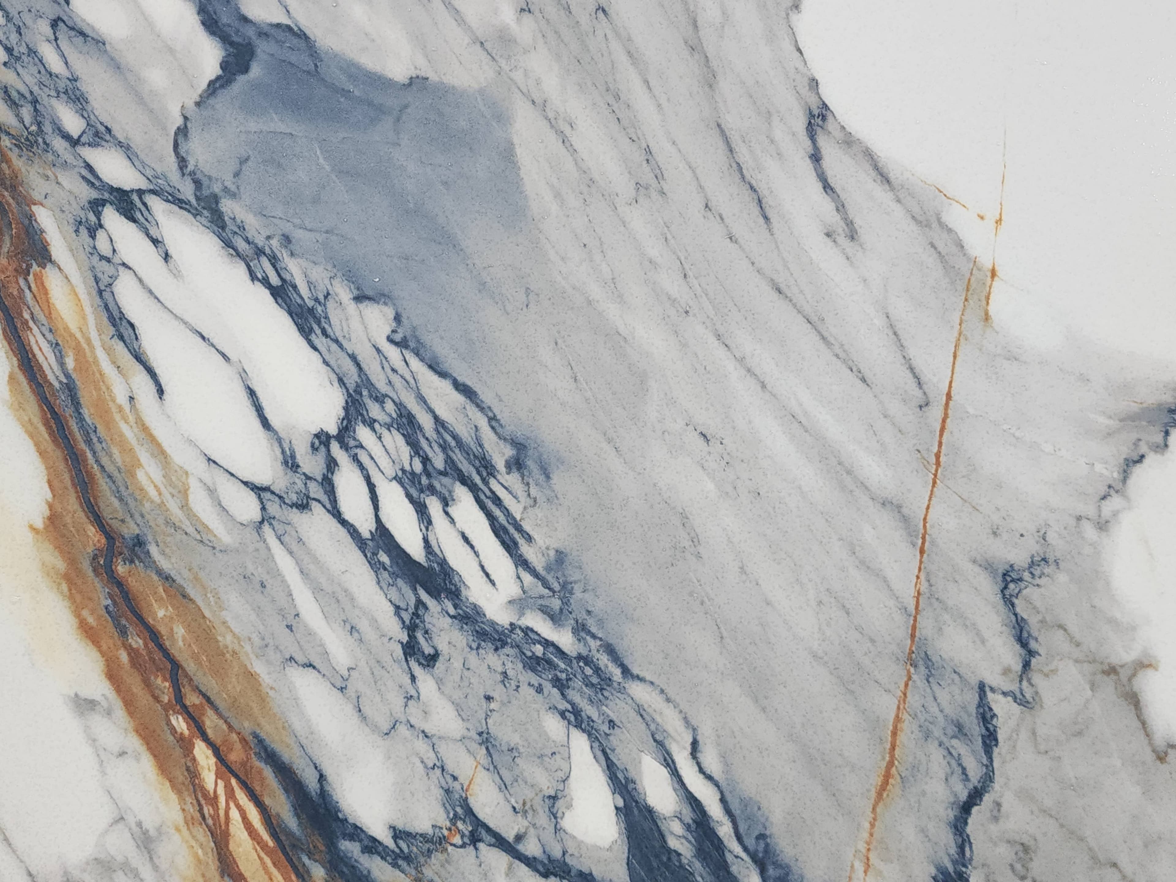 Calacatta Da Vinci, a quartz slab, at KLZ Stone Supply in Dallas