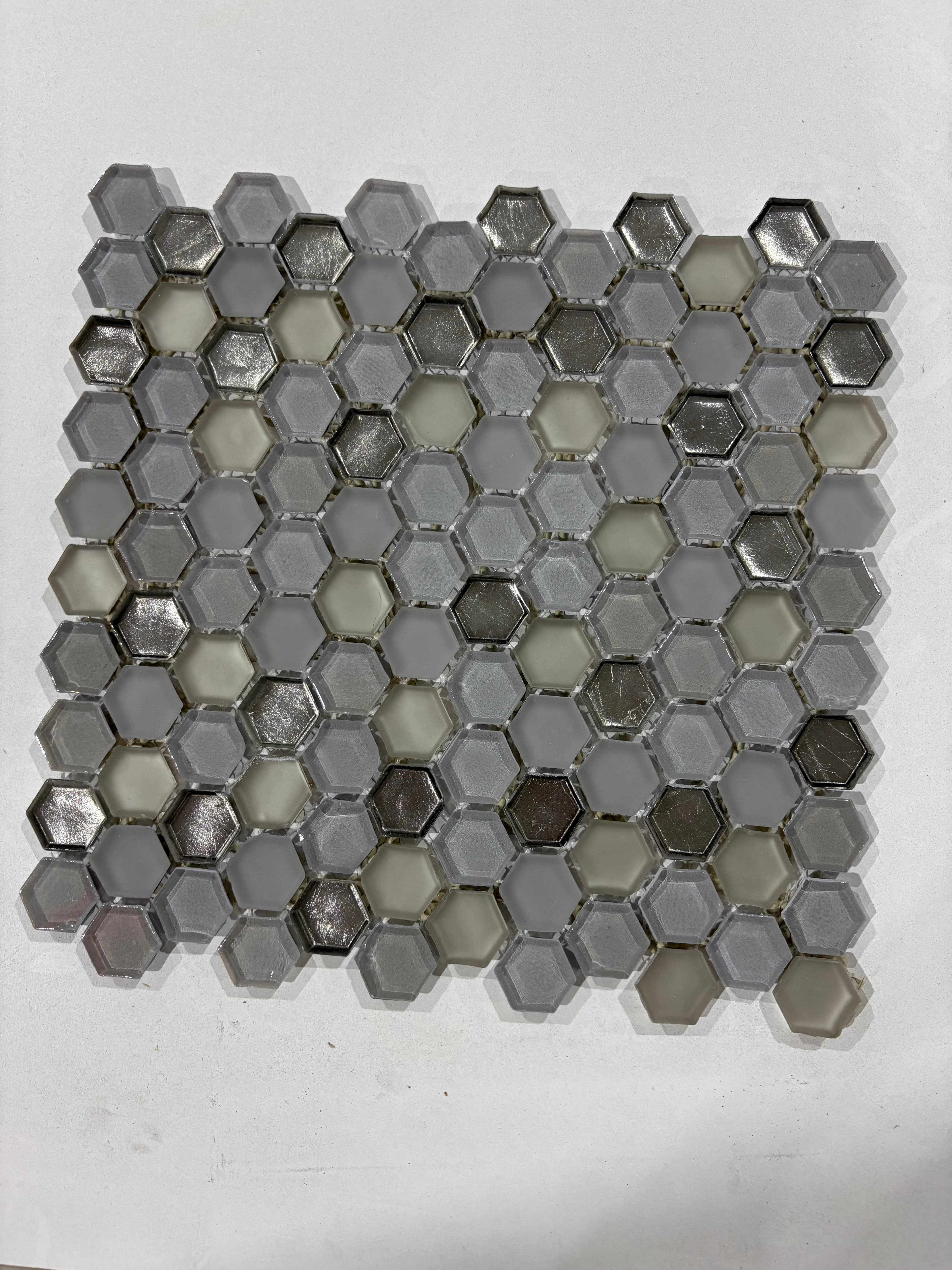 Molten Hexagon Glass Pewter, deco, tile