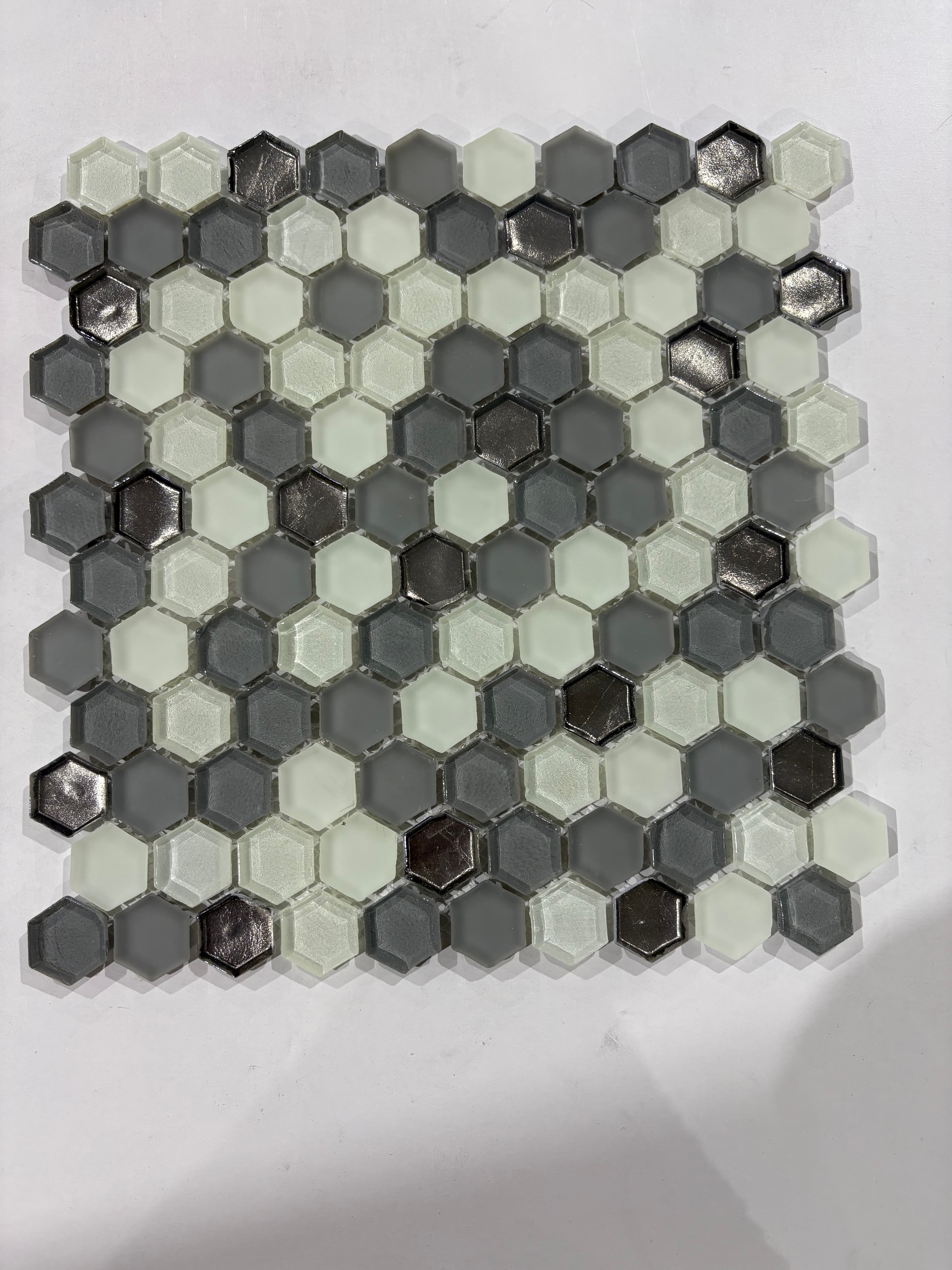 Molten Hexagon Glass Nickel, deco, tile