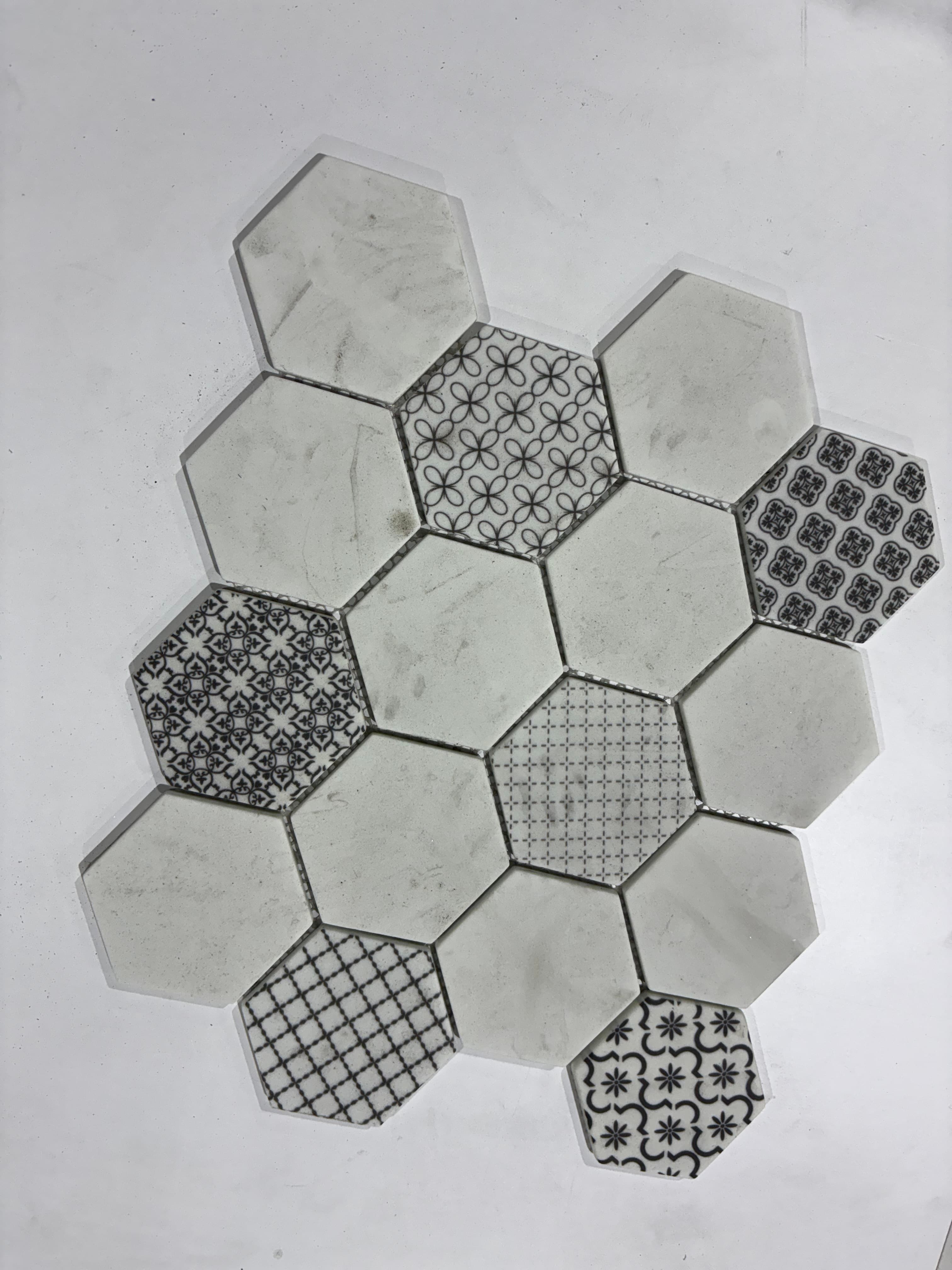 Hexagon White Floral, deco, tile