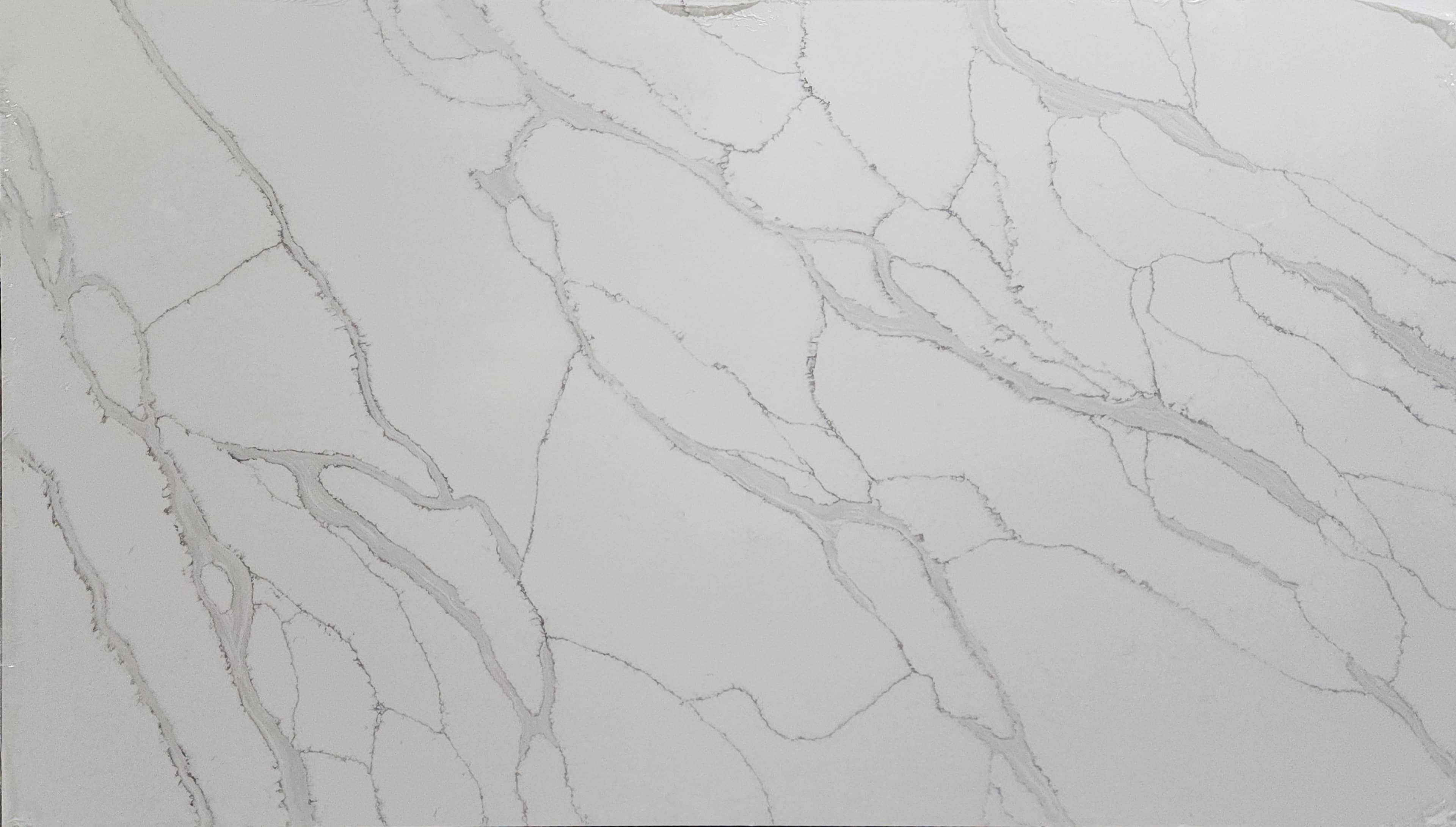 Calacatta Rayo, a quartz slab, at KLZ Stone Supply in Dallas