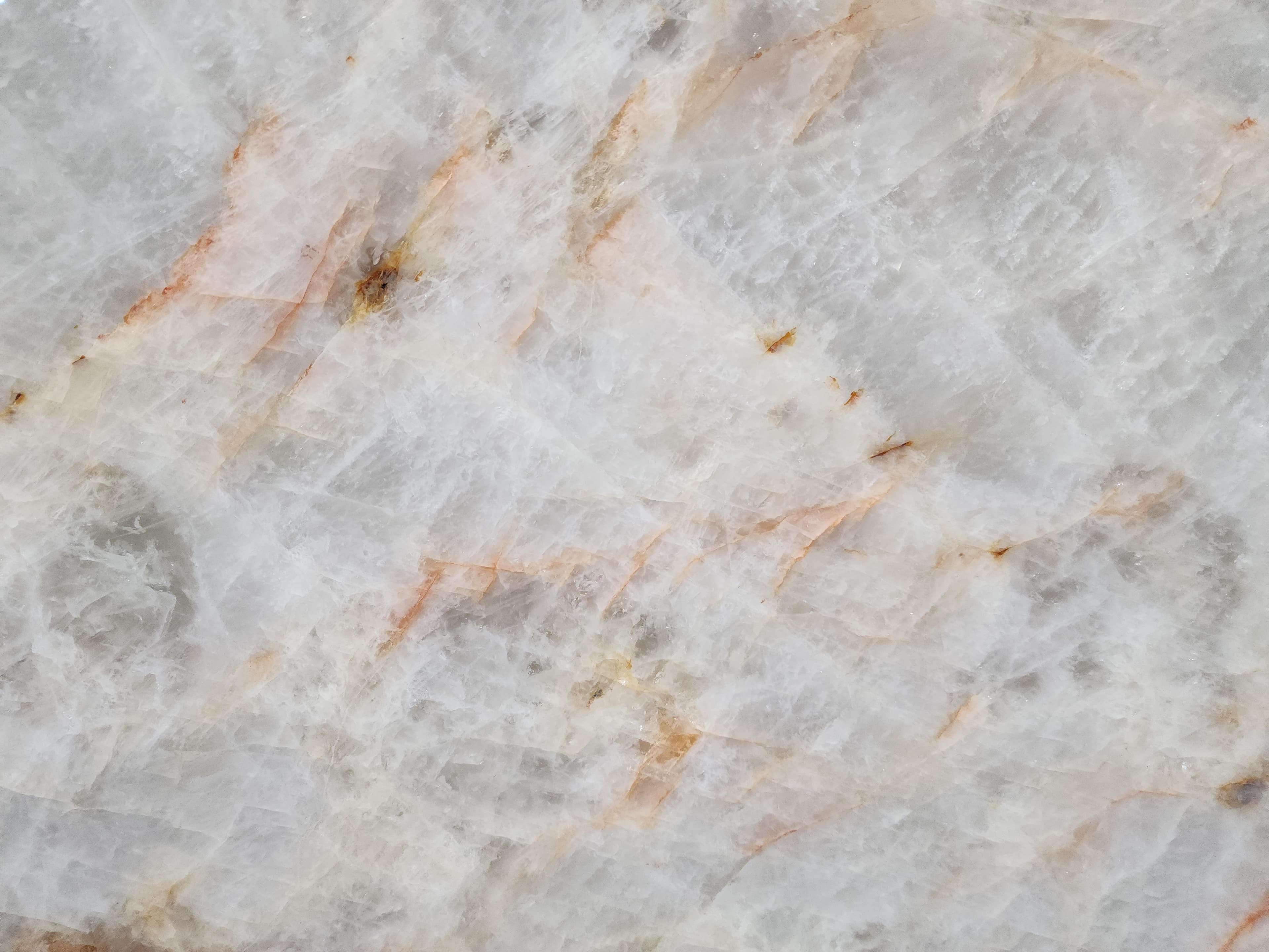 Crystal White, a quartzite slab, at KLZ Stone Supply in Dallas