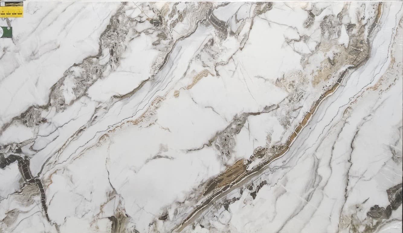 Snow Canyon, a quartz slab, at KLZ Stone Supply in Dallas