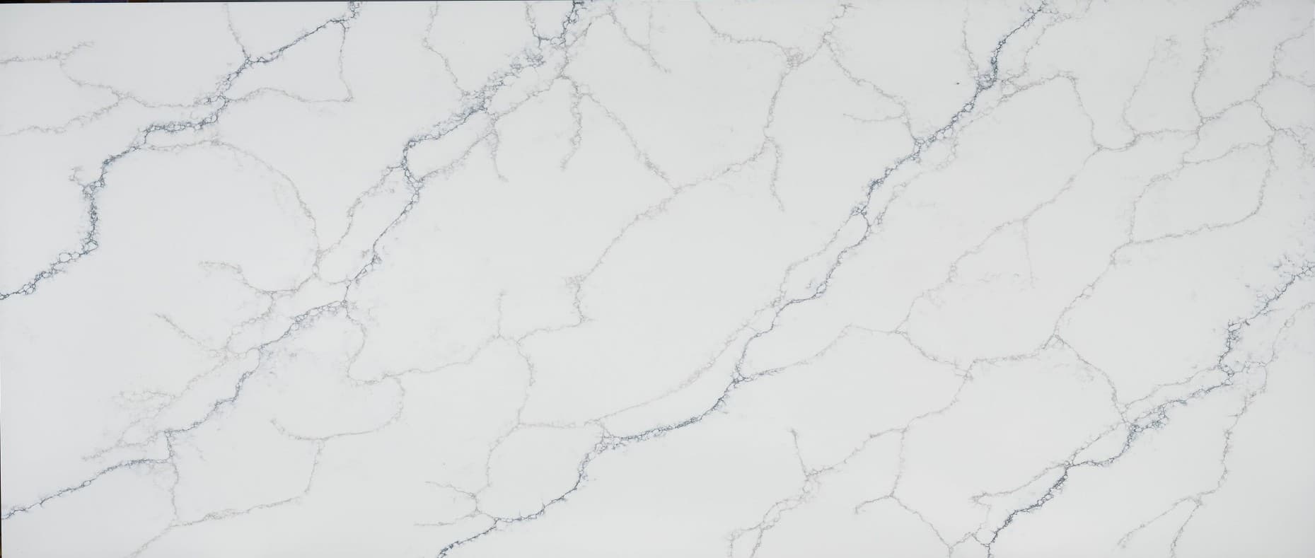 Thunder White SP, a quartz slab, at KLZ Stone Supply in Dallas