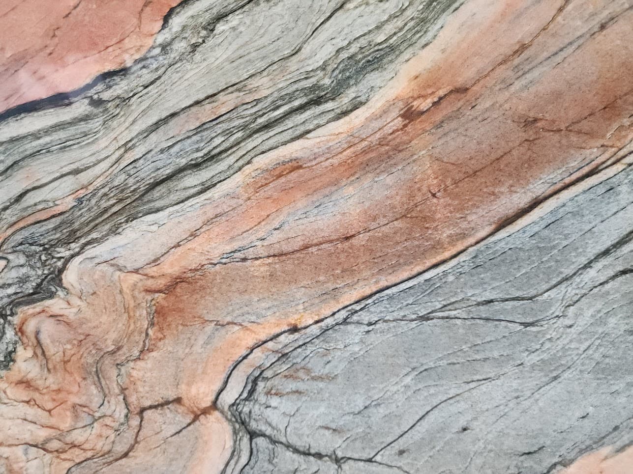 Tempest Red, a quartzite slab, at KLZ Stone Supply in Dallas
